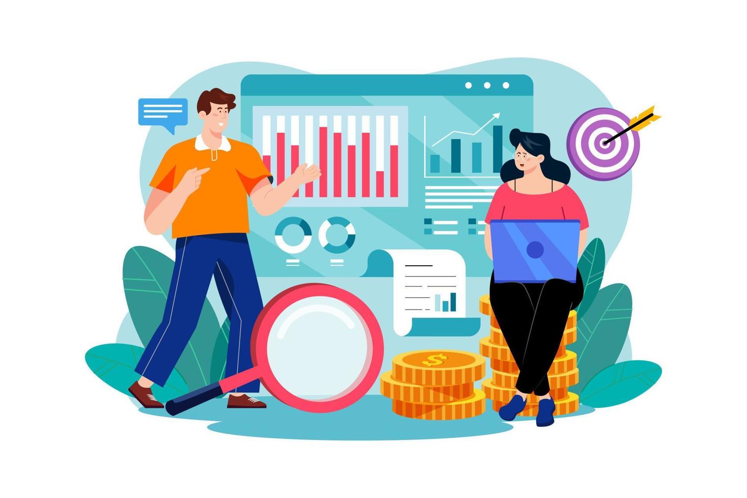 Business income tracking Illustration concept. A flat illustration isolated on white background vector