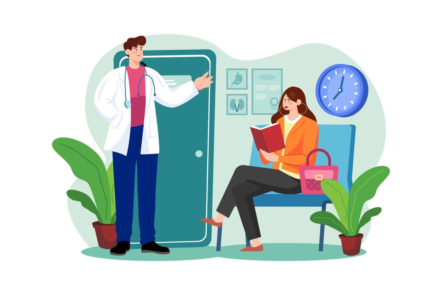 Female patient waiting for a doctor's appointment vector