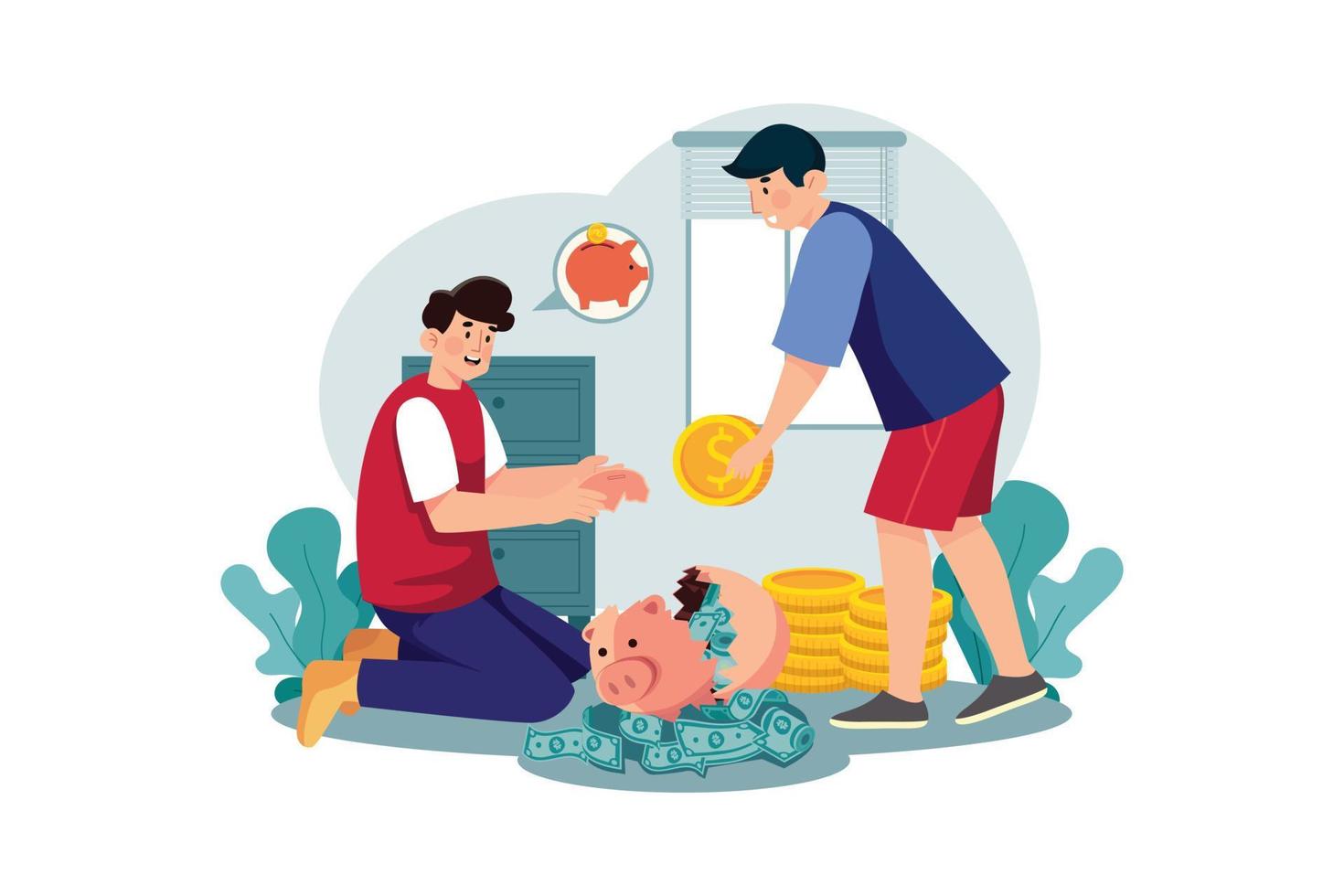 Man broke a piggy bank on the floor vector