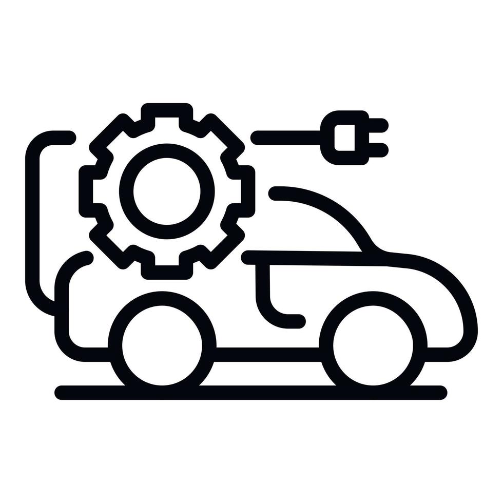 Car with gear and plug icon, outline style vector