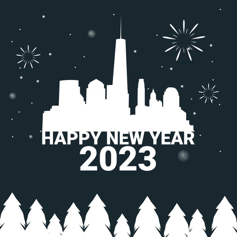 feliz año nuevo 2023 silueta ciudad diseño vector