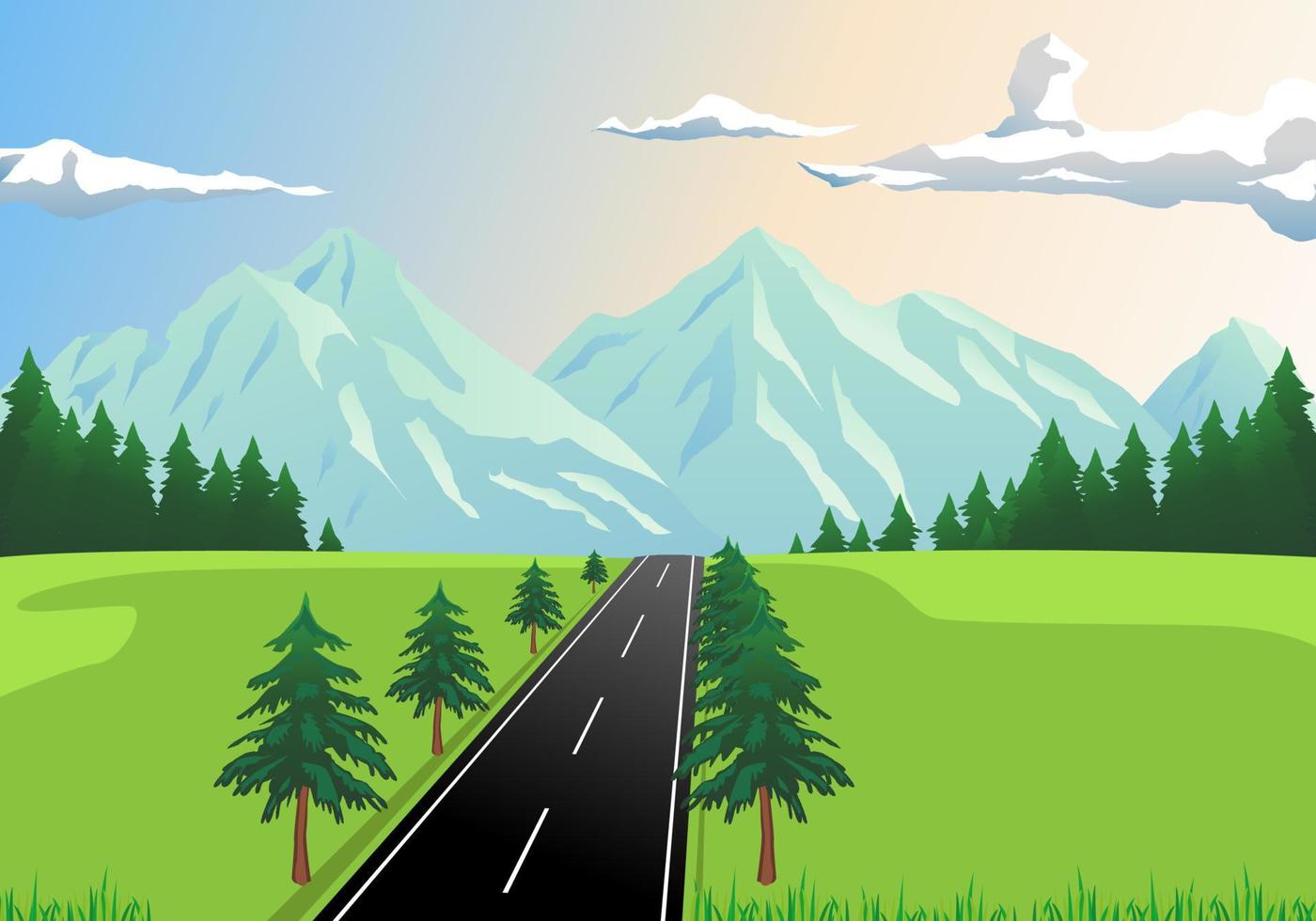 Vector illustration of street and mountain landscape