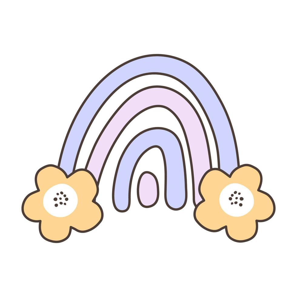 A cute rainbow with flowers to decorate children's things, a diary, clothes or walls in a children's room. Simple vector illustration.