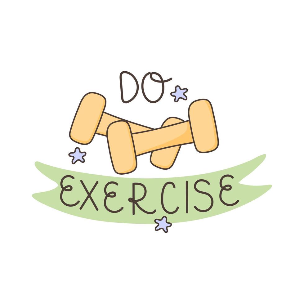 Collection of vector illustrations of good habits. Light exercise or a thorough workout. Handwritten inscription - Do Exercise. Suitable for banner, poster, printed matter.