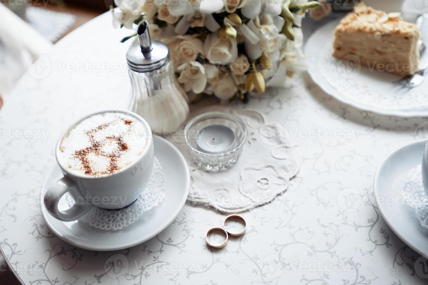 Celebrating a wedding in cafe photo