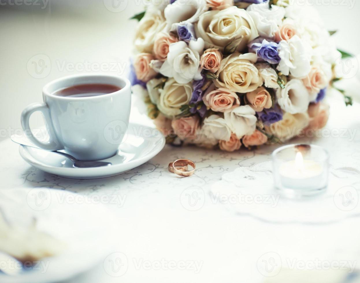 Celebrating a wedding in cafe photo