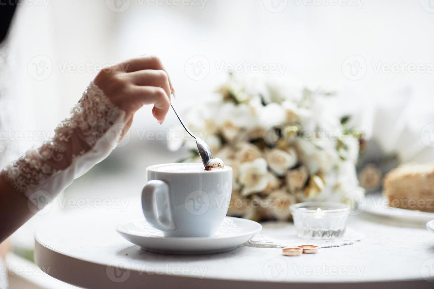 Celebrating a wedding in cafe photo