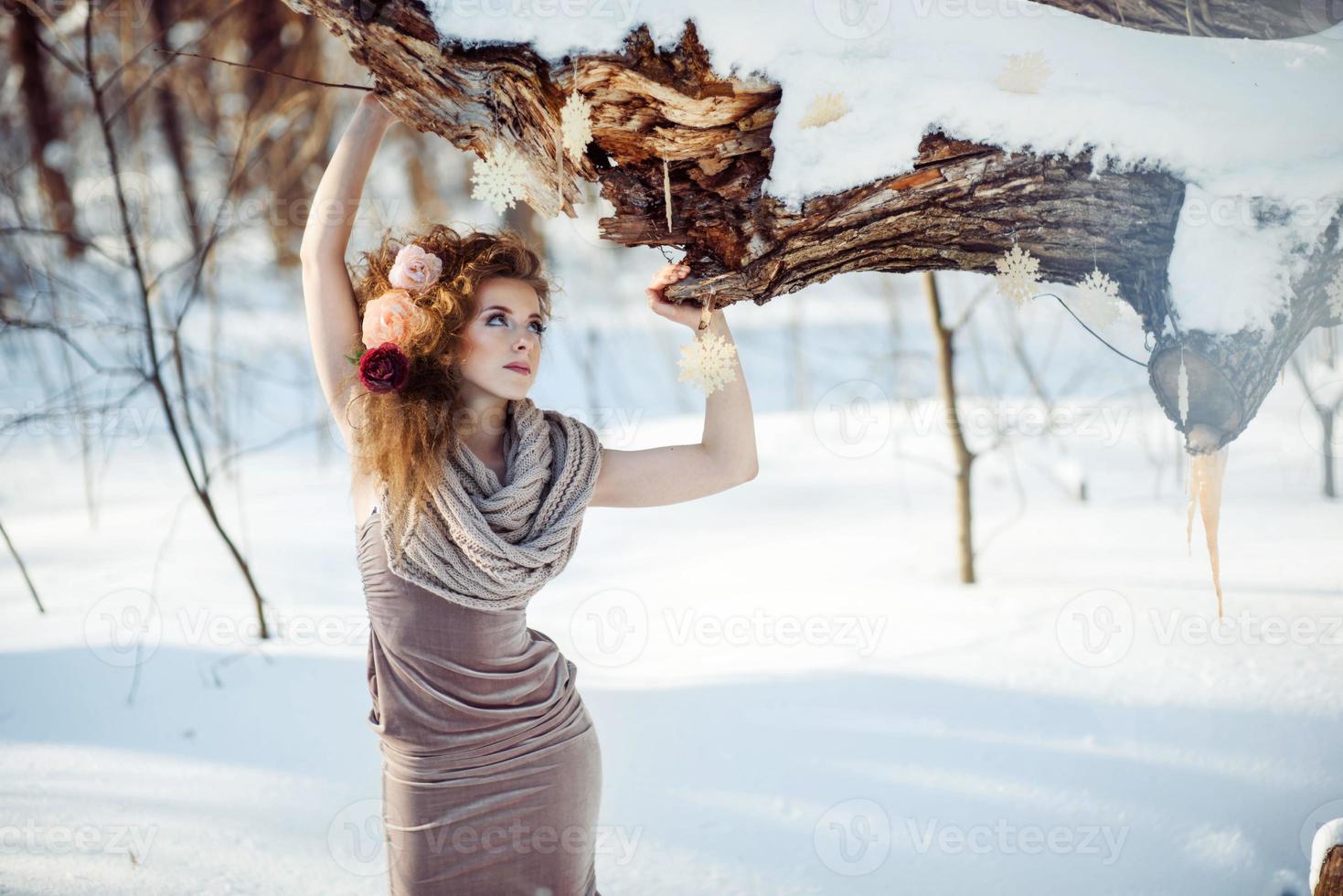 beautiful girl in the winter forest photo