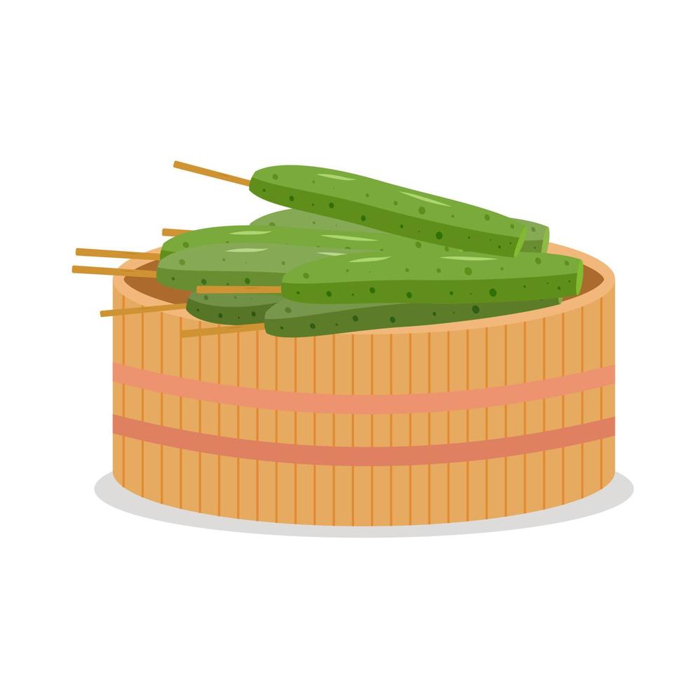 Cucumbers on a skewer in a plate vector