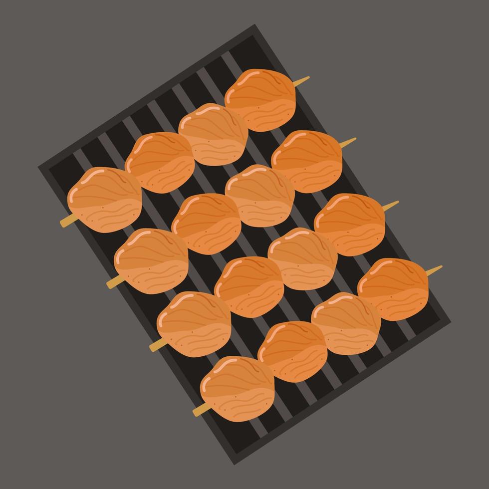 Kushiaki small pieces of beef kebab skewers popular delicious street food vector