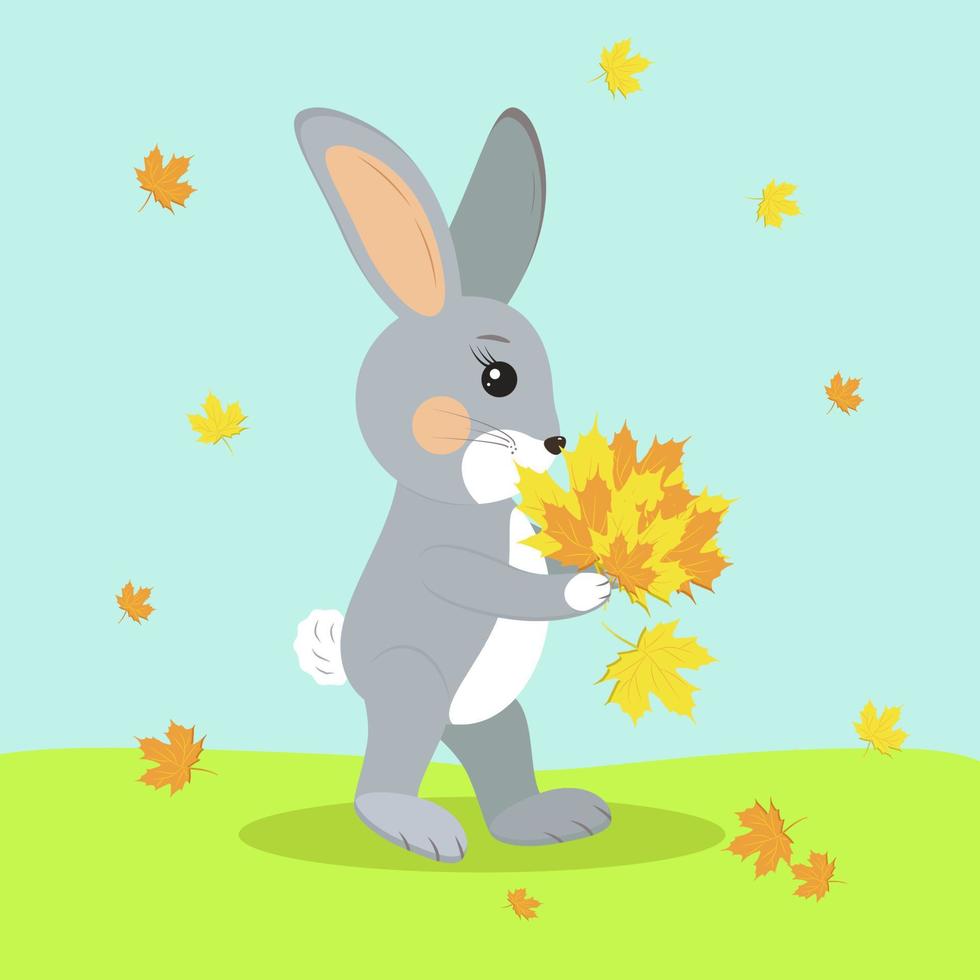 rabbit rejoices in autumn leaf fall vector