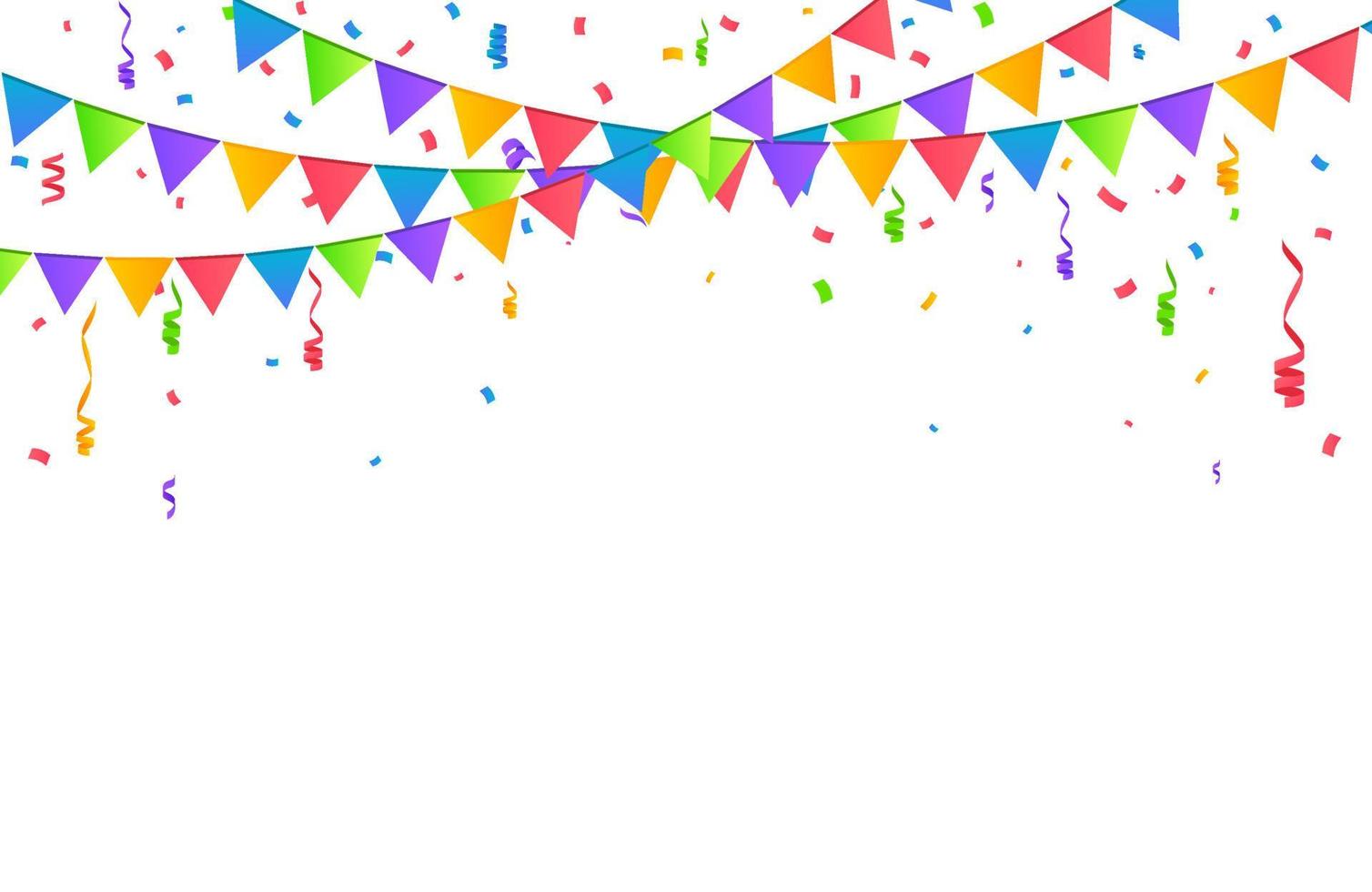 Falling confetti with flag garlands, birthday vector background