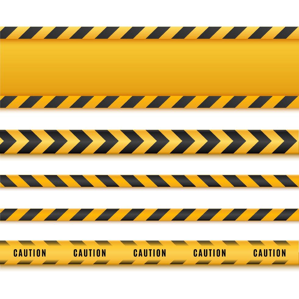 Caution lines isolated. Warning tapes. Danger signs. Vector illustration.