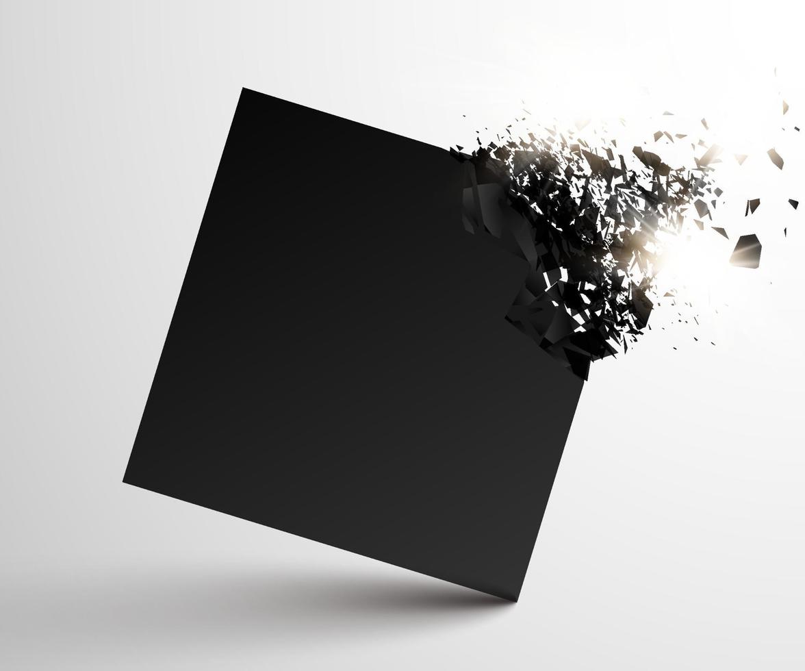 Black stone with debris isolated. Abstract black explosion. Geometric illustration. Vector destruction shapes with debris