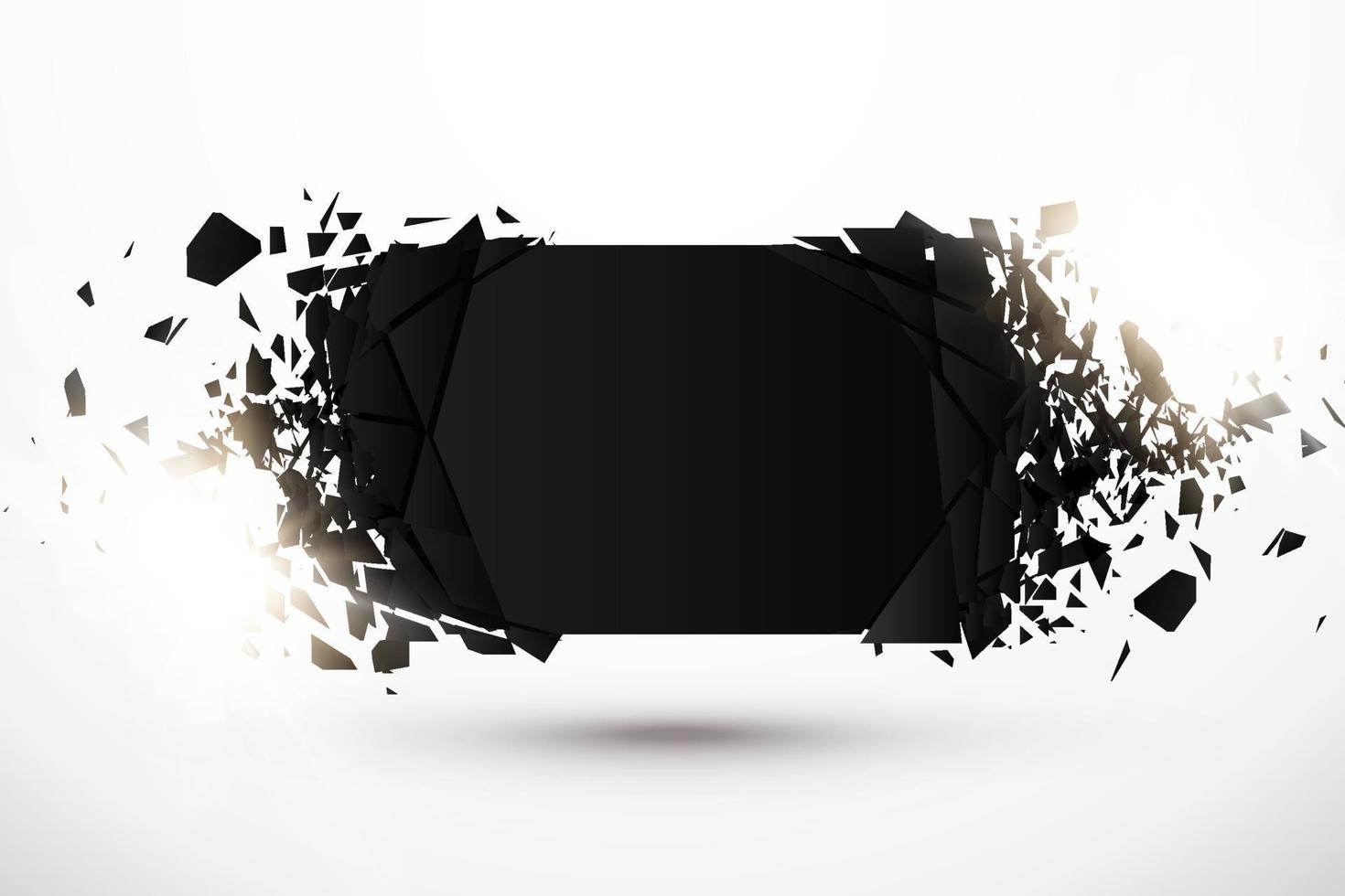 Black stone with debris isolated. Abstract black explosion. Geometric illustration. Vector destruction shapes with debris