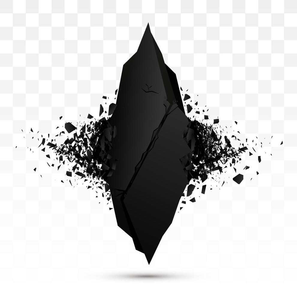 piedra negra con escombros aislados. explosión negra abstracta. ilustración geométrica formas de destrucción vectorial con escombros vector