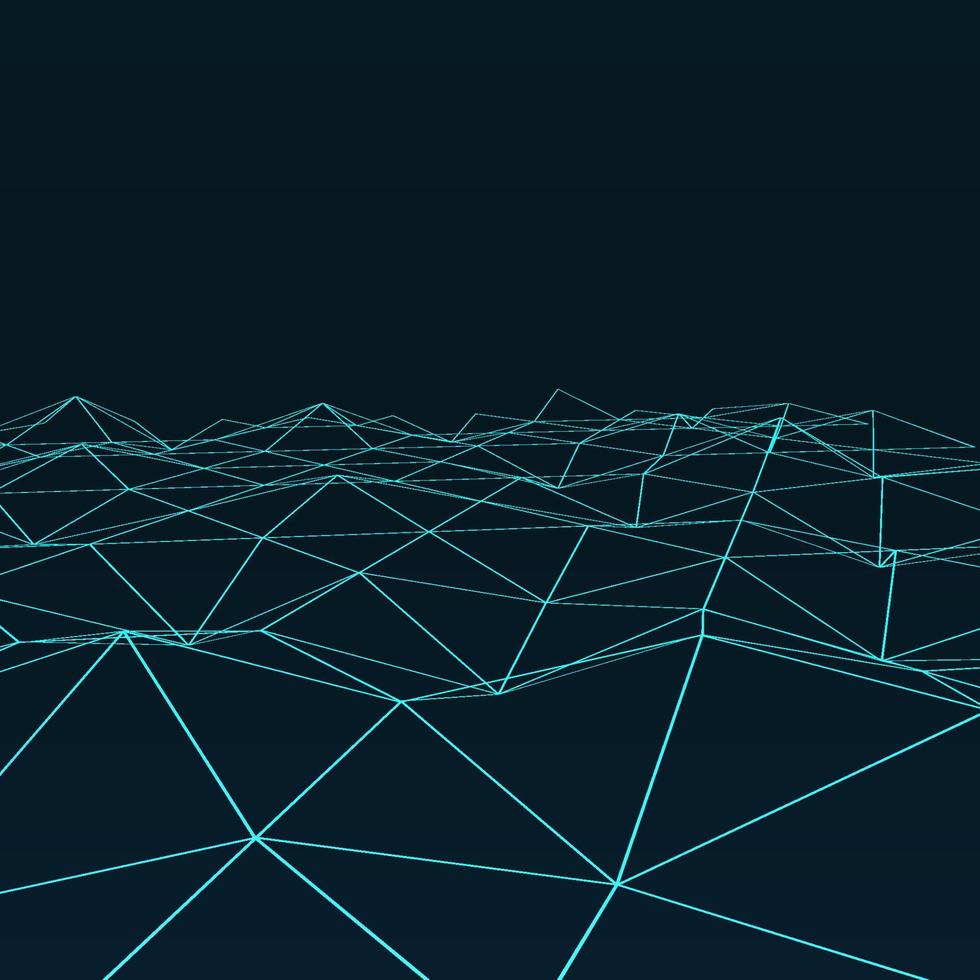 Abstract vector landscape background. Cyberspace grid. 3d technology vector illustration. Geometric background