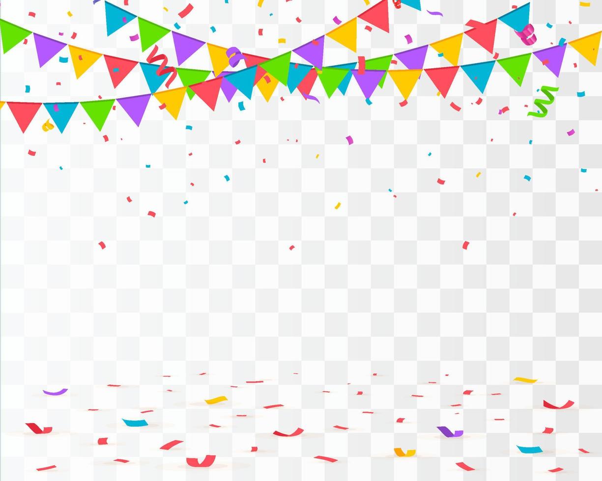 confeti cayendo con guirnaldas de bandera, fondo vectorial de cumpleaños vector