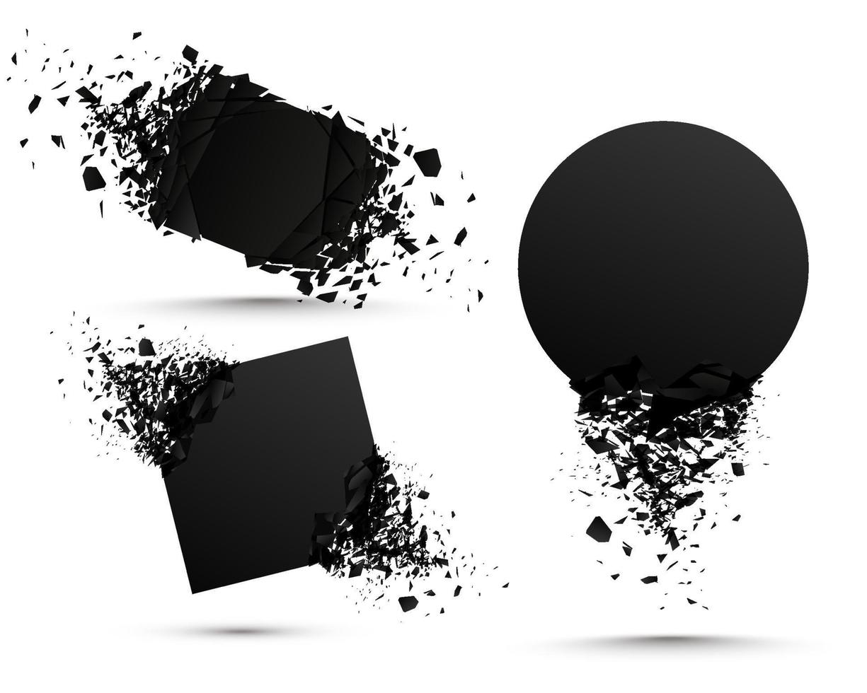 Black stone with debris isolated. Abstract black explosion. Geometric illustration. Vector destruction shapes with debris