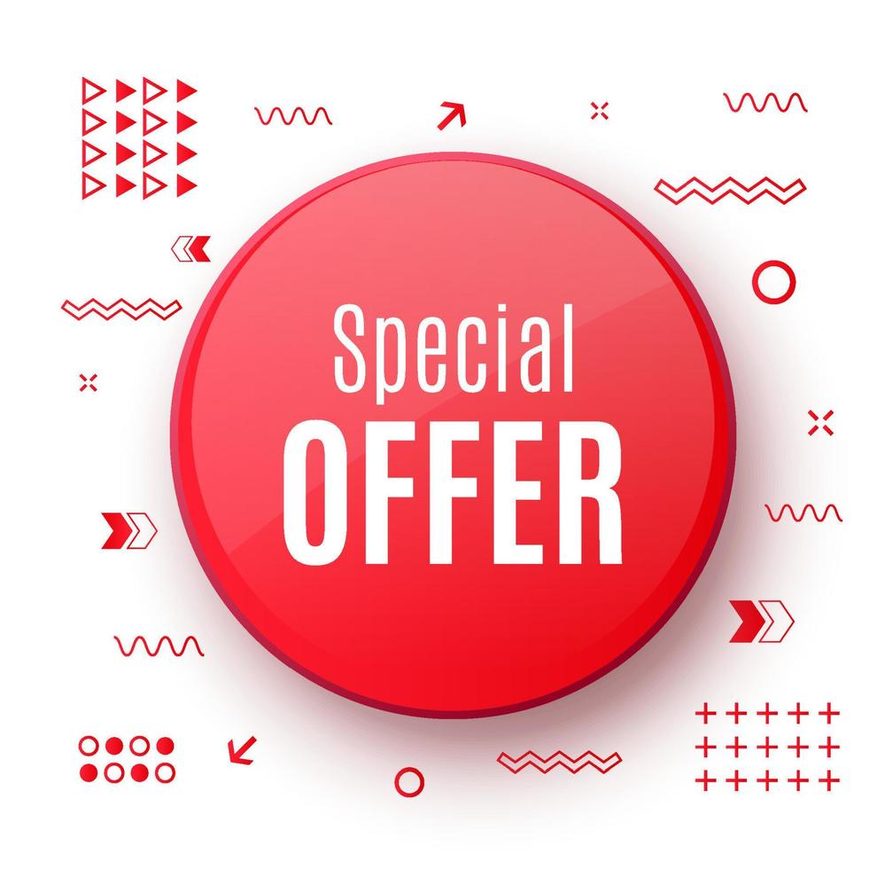Special Offer Tag. Red Discount Banner with Trendy Shapes. vector