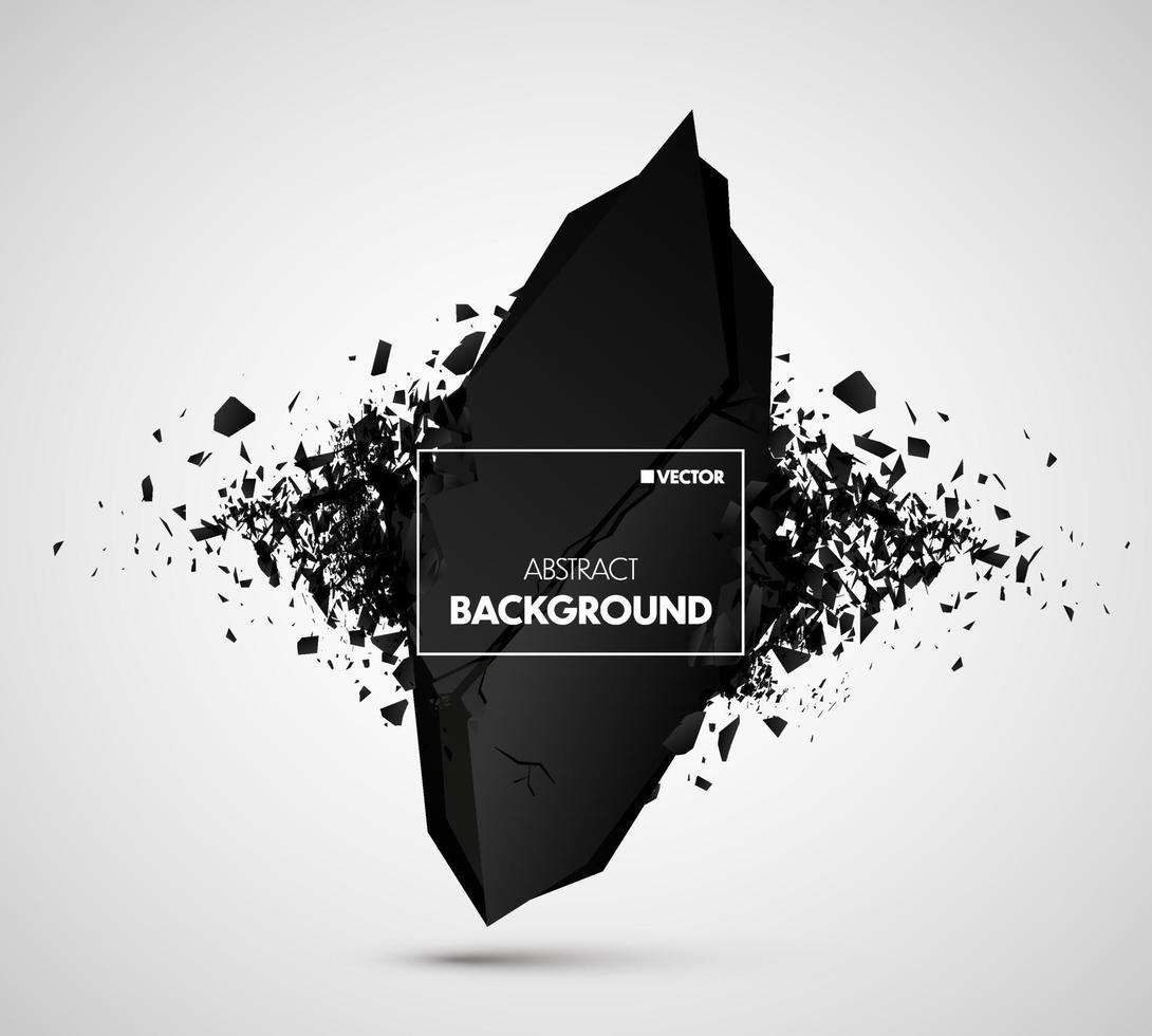 Black stone with debris isolated. Abstract black explosion. Geometric illustration. Vector destruction shapes with debris