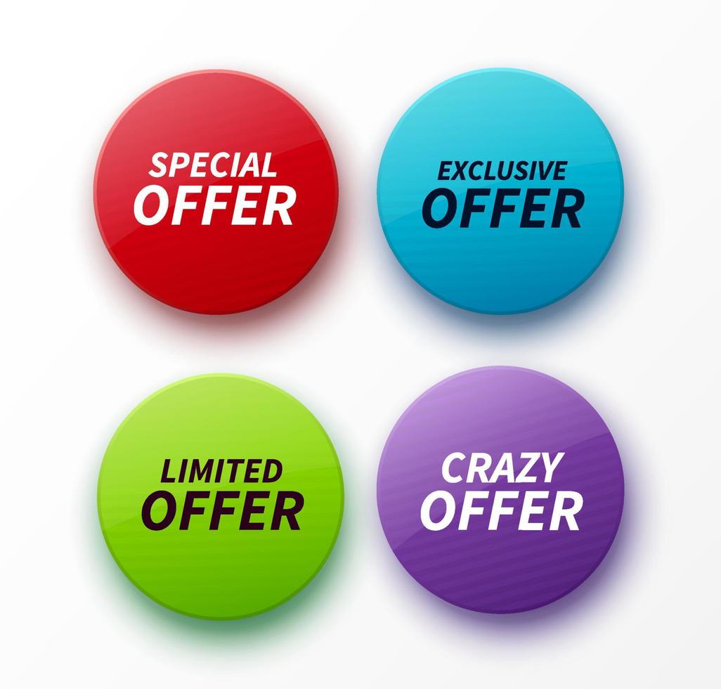 Collection of Offer Badges. Different Colors Discount Tags vector