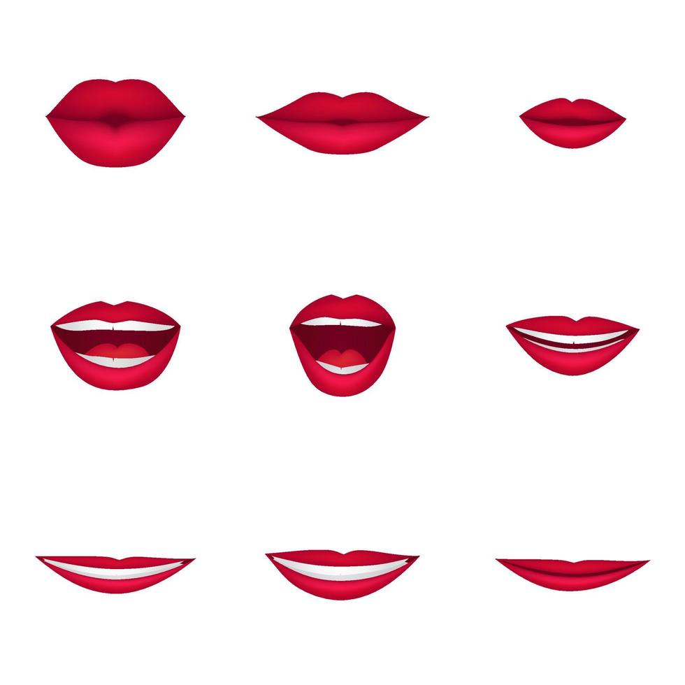 Cartoon realistic 3d cute talking mouths lips for cartoon character animation. Various open woman mouth options with lips, tongue and teeth in red lipstick. Fashion glamour kiss for Valentine day. 15258894 Vector Cartoon realistic 3d cute talking mouths lips for cartoon character animation. Various open woman mouth options with lips, tongue and teeth in red lipstick. Fashion glamour kiss for Valentine day. 15258894 Vector