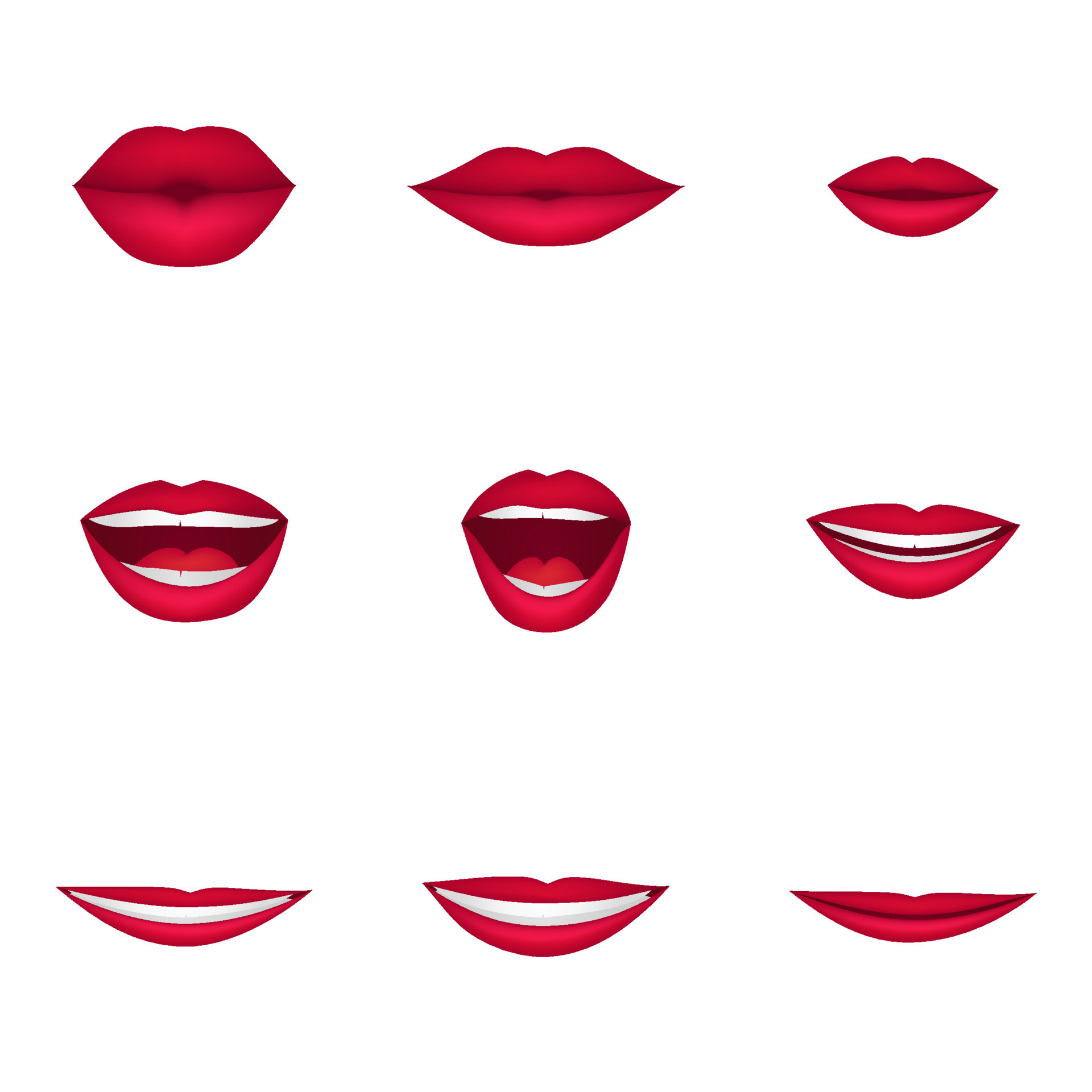 Cartoon realistic 3d cute talking mouths lips for cartoon character  animation. Various open woman mouth options with lips, tongue and teeth in  red lipstick. Fashion glamour kiss for Valentine day. 15258894 Vector