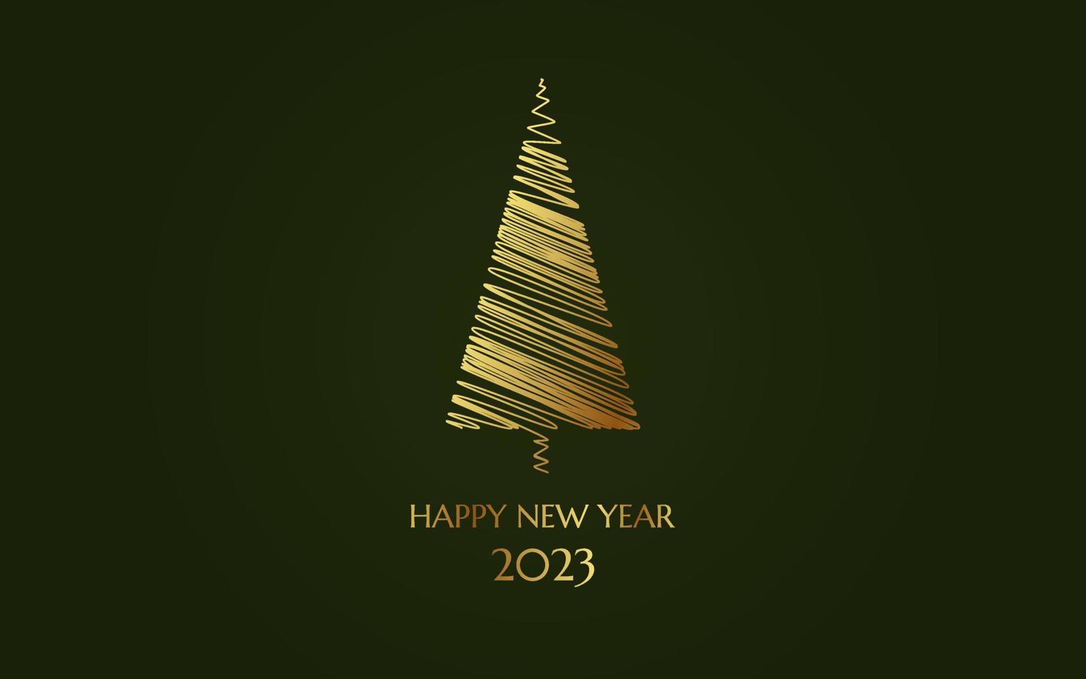 feliz año nuevo 2023 árbol de navidad dorado, una decoración navideña festiva. plantilla de tarjeta de lujo. una silueta brillante, un signo, un símbolo para un diseño festivo. ilustración vectorial vector