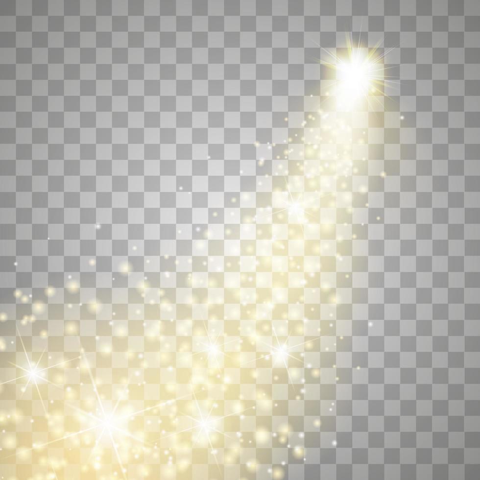 efecto de rastro de remolino de chispa brillante mágica aislado. línea de onda de brillo bokeh con luces de flash brillantes voladoras vector