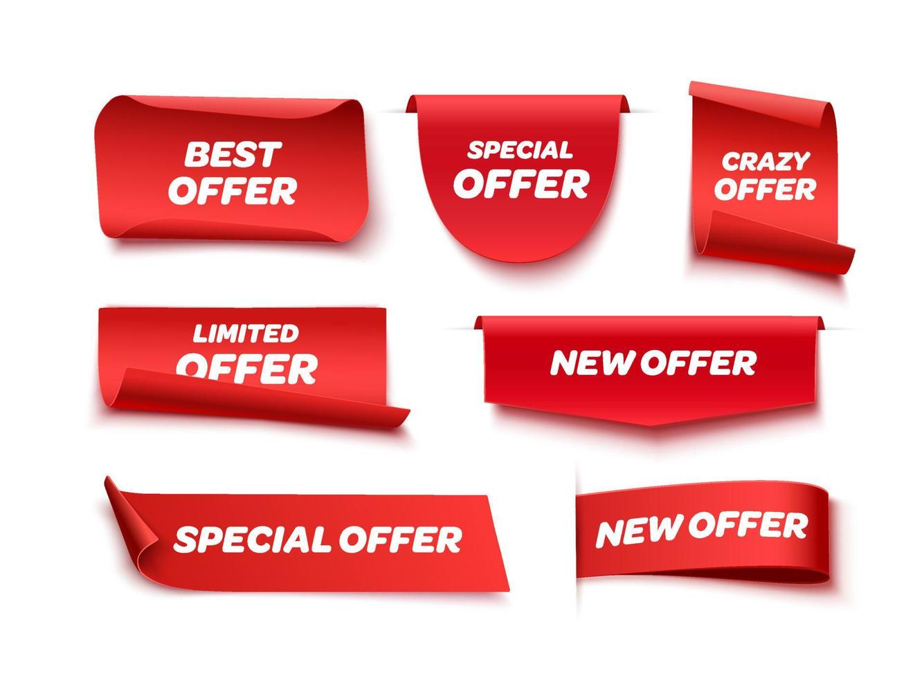 Collection of Offer Tags. Red Discount Labels vector