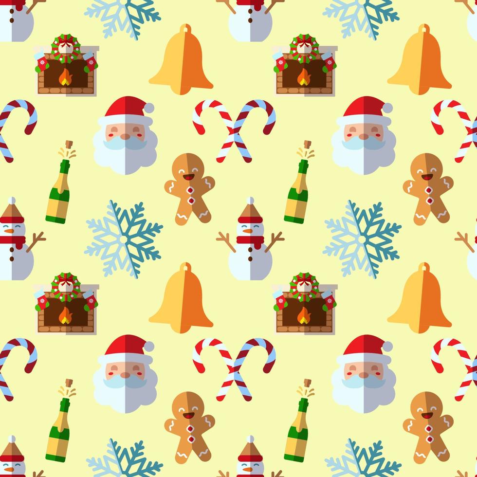 año nuevo, vacaciones, concepto de navidad. patrón sin costuras de chimenea, campana, dulce, santa claus. perfecto para envolver, postales, cubiertas, telas, textiles vector