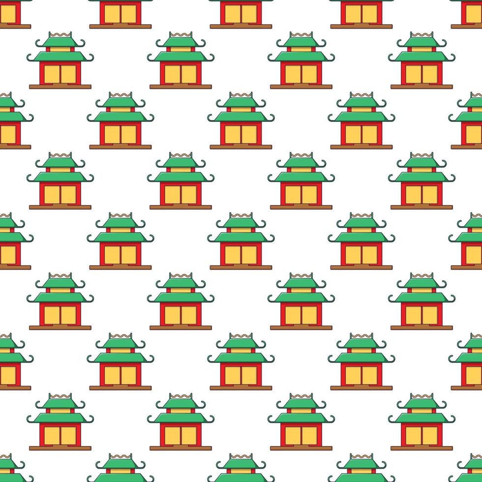 Chinese New Year concept. Vector seamless pattern of  cartoon pagoda for web sites, placards, textile, fabric and other surfaces
