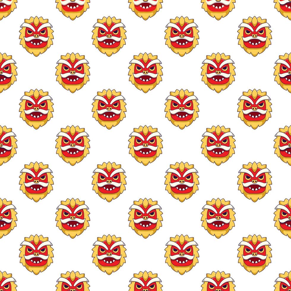 Chinese New Year concept. Vector seamless pattern of  cartoon dragon mask for web sites, placards, textile, fabric and other surfaces