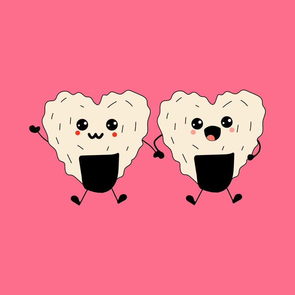 Cute pair cute sushi couple cartoon doodle.  vector illustration. love or valentine or love theme