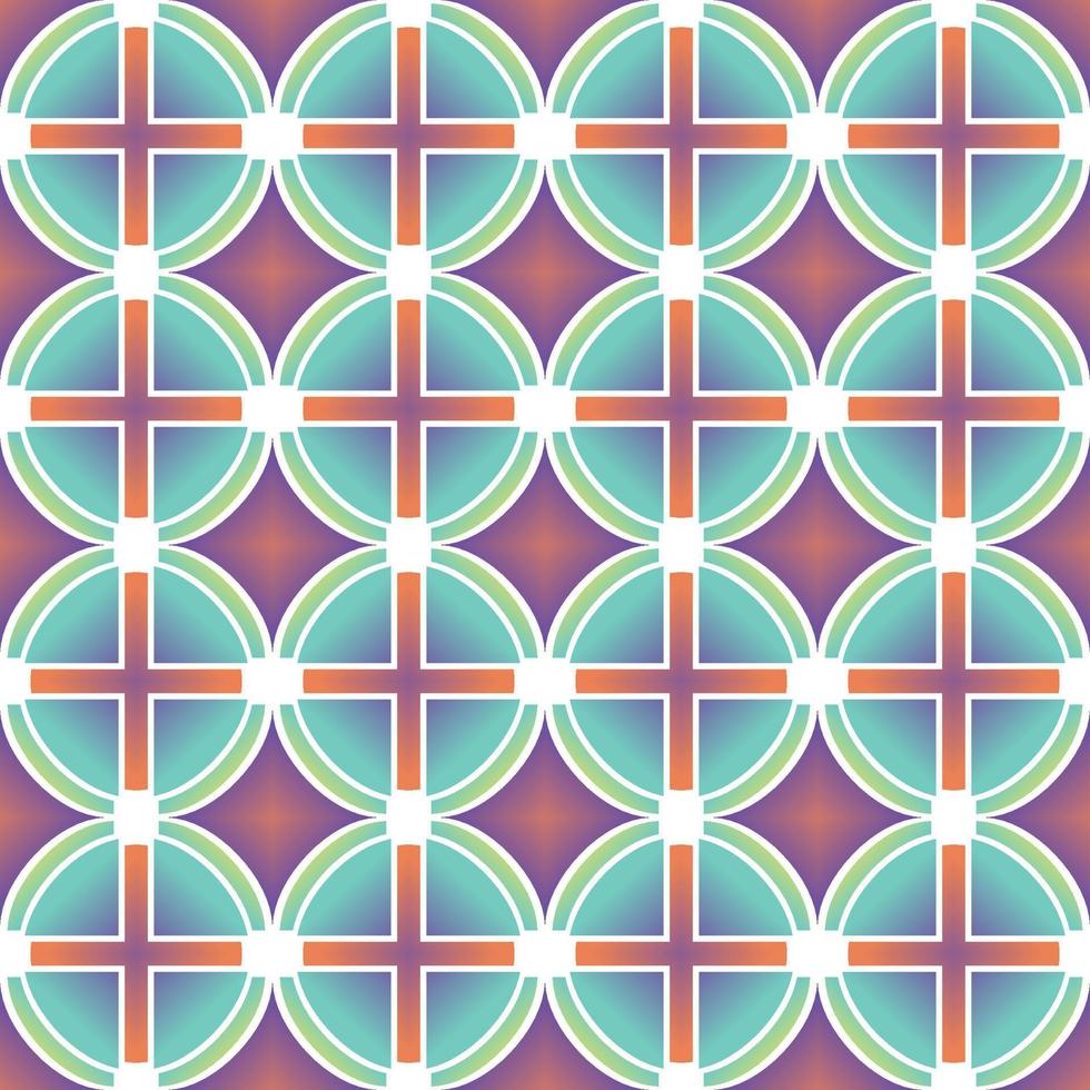 Abstract motif geometric seamless pattern. Line circle and cross on purple background vintage retro style. Vector design or decorate backdrop, endless texture, ceramic tile fragments, fabric, textile.