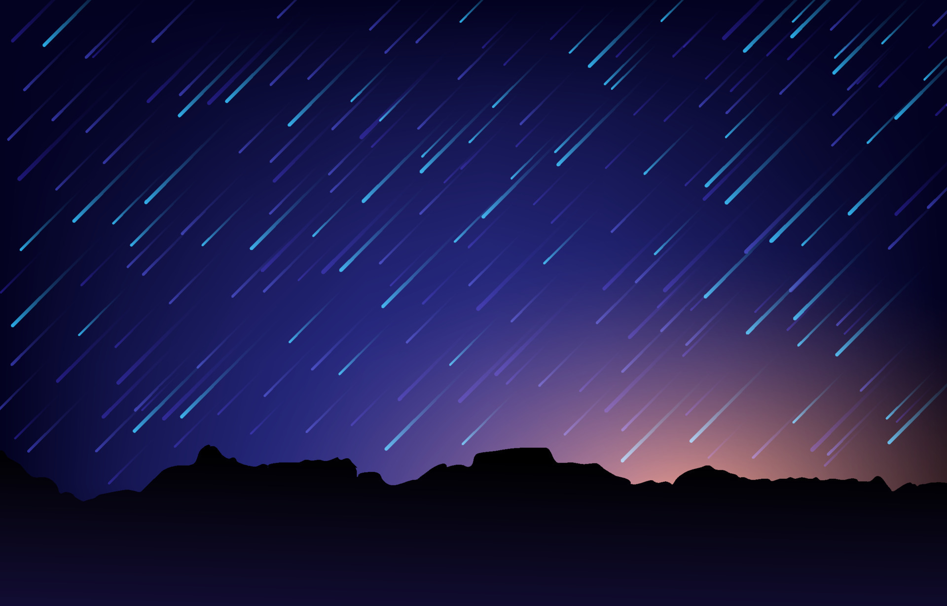 Technology meteor shower event. Shooting stars at night sky. Abstract