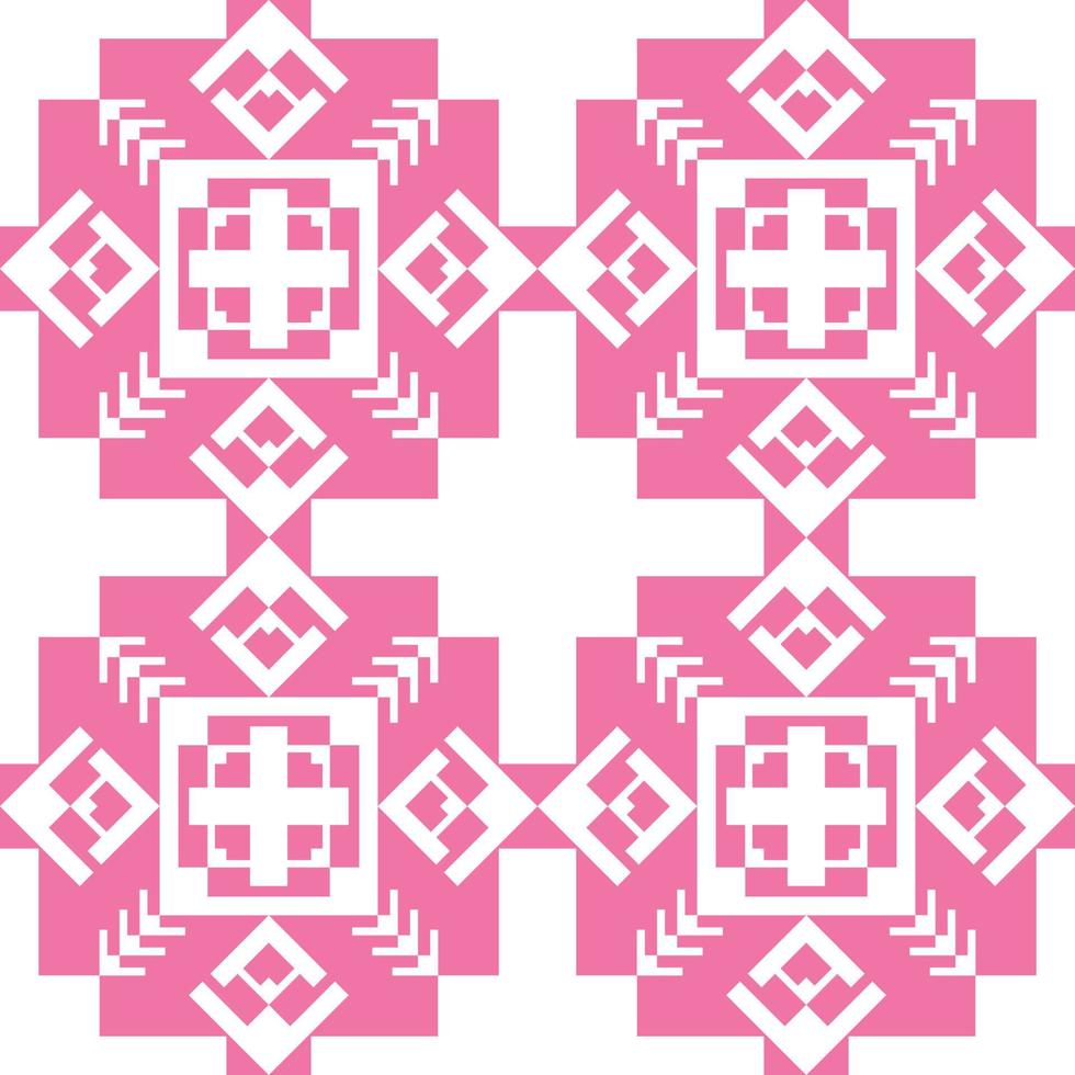 Abstract pink ethnic geometric seamless pattern on white background. Tribal motif vintage retro style. Vector design decorate backdrop, endless texture, ceramic tile fragments, fabric, wall, textile.