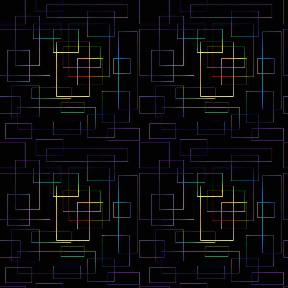 Geometric seamless pattern. Abstract line glow modern on black background. Neon color vector illustration. Design for floor, wall, texture, fabric, textile, clothing, wallpaper, tiles, art print.