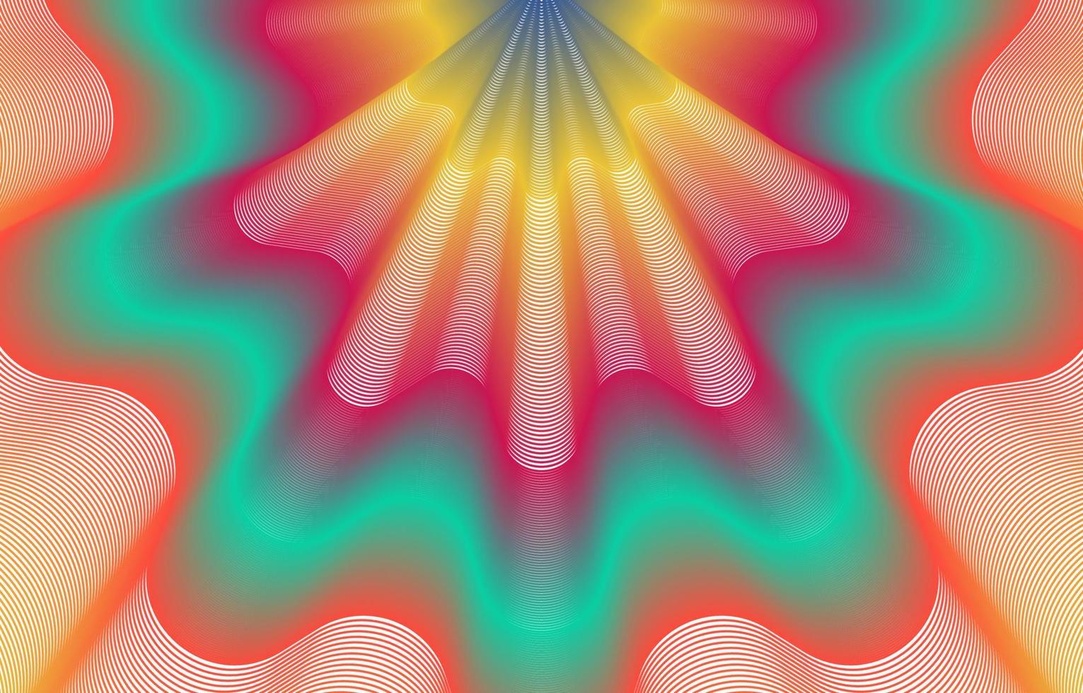Abstract neon wavy line background. Heat wave radiation, glowing shells, laser beam, fireworks. Design for wallpaper, backdrop, pattern, texture, background, textile, wrapping, clothing, art print. vector