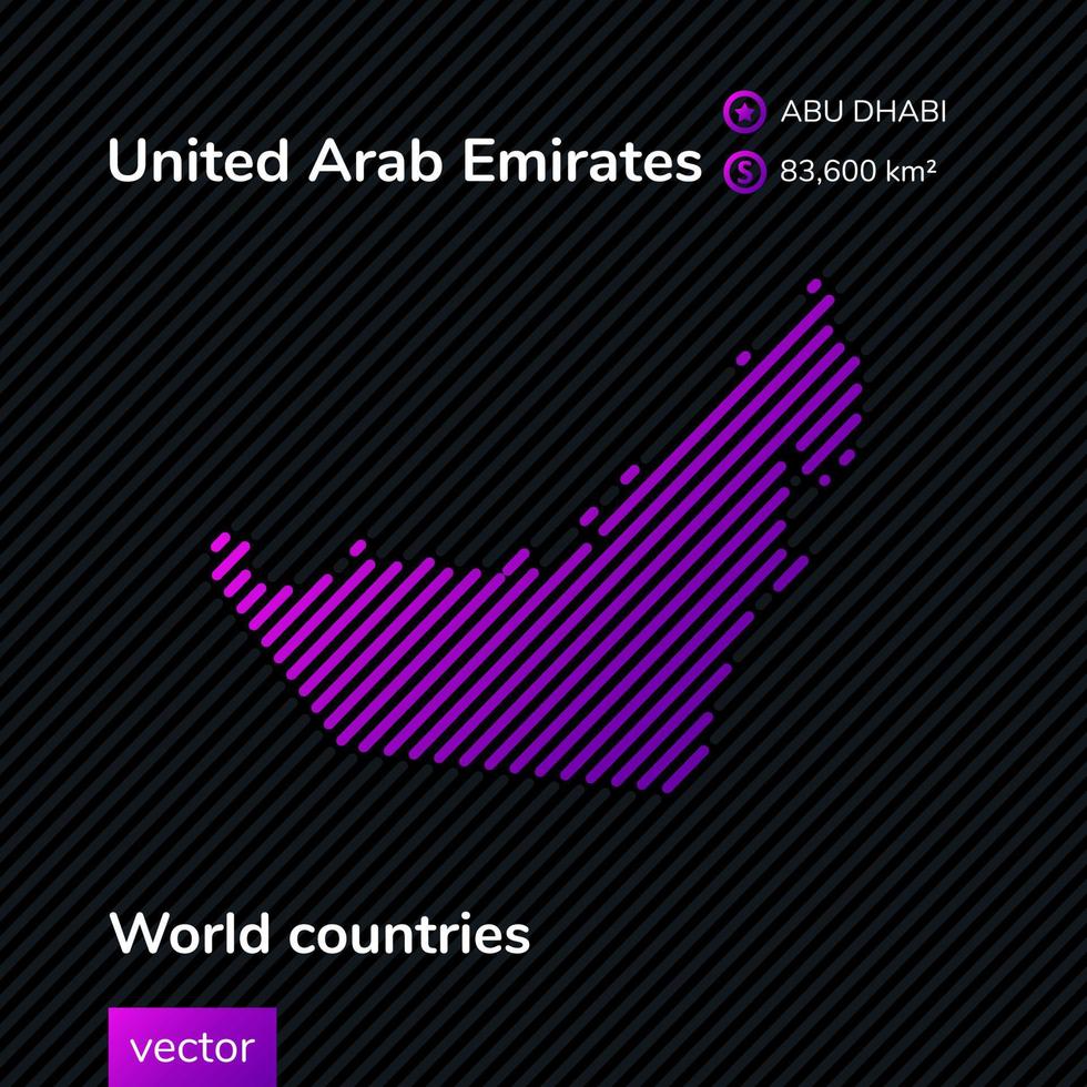 Vector map of United Arab Emirates in violet and black colors. Flat style. Educational banner, poster about United Arab Emirates