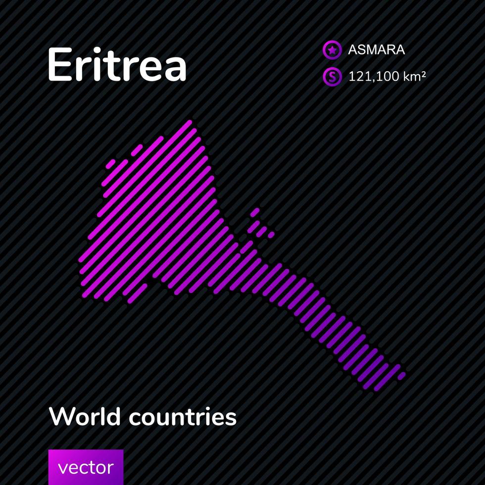 Vector Eritrea map made in flat style in purple colors on a black striped background. Educational banner