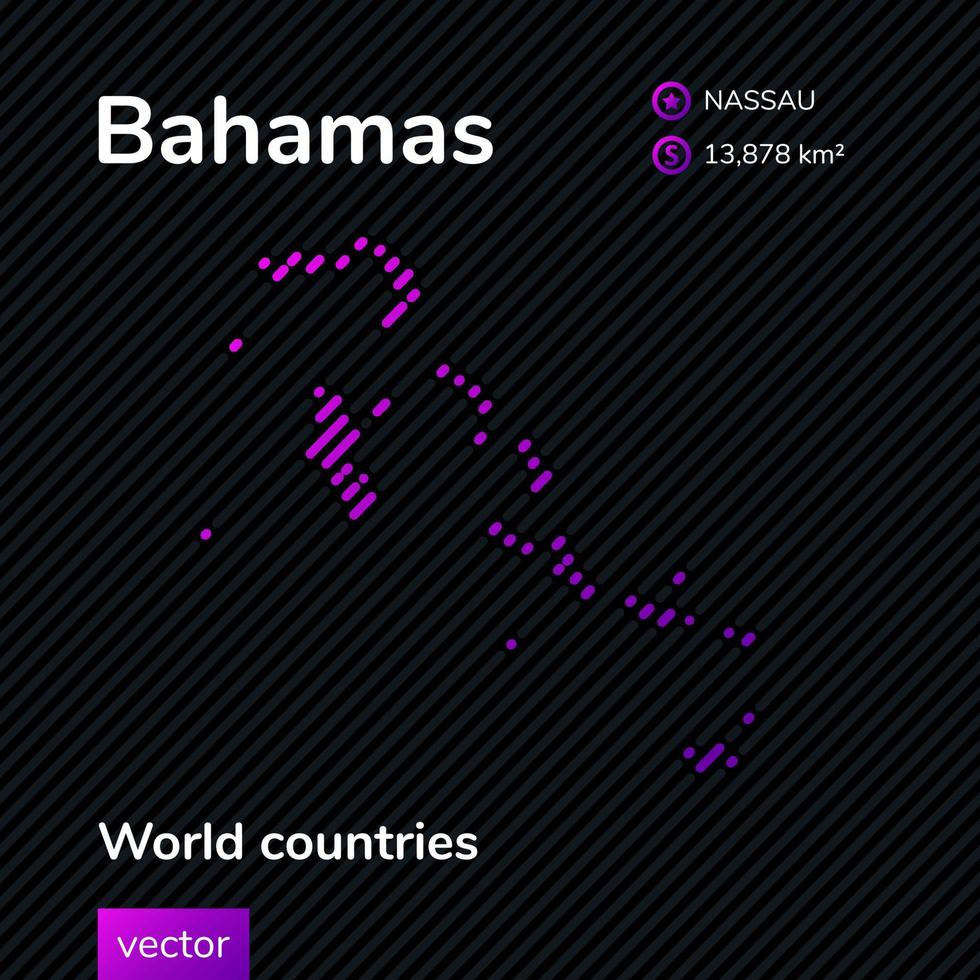 Bahamas vector map in flat style trend violet colors on black striped background. Education banner