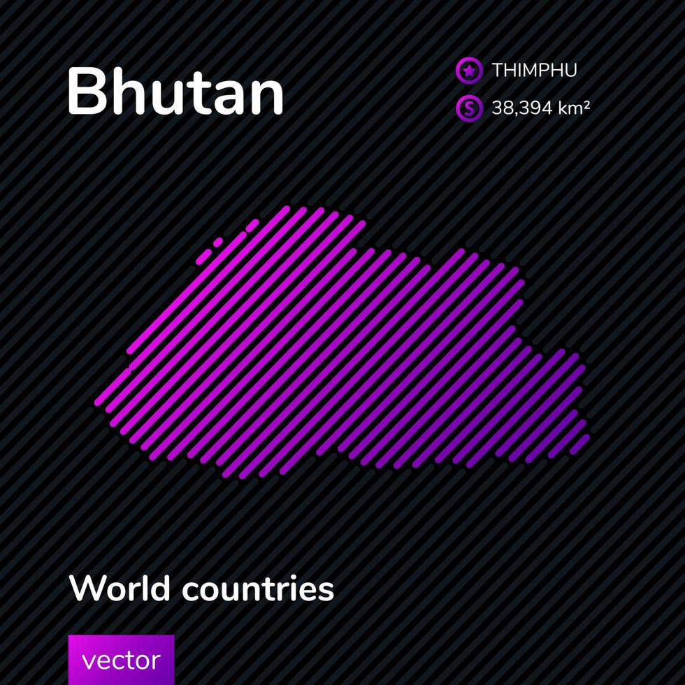 mapa vectorial estilizado de Bután en colores violeta y negro. estilo plano pancarta educativa, póster sobre Bután vector