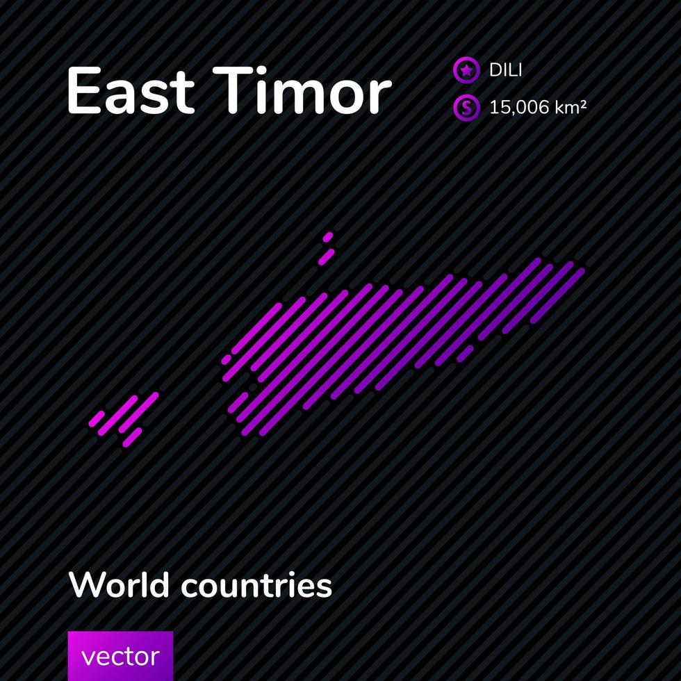 Vector striped flat map of East Timor in violet and black colors on striped background. Educational banner