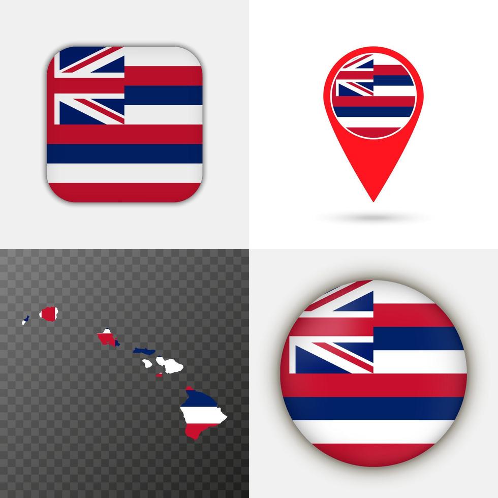 Set of Hawaii state flag. Vector illustration.