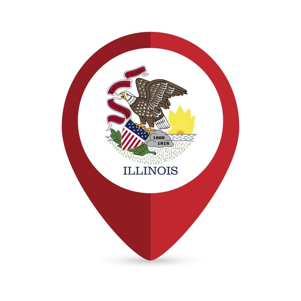 Map pointer with flag Illinois state. Vector illustration.