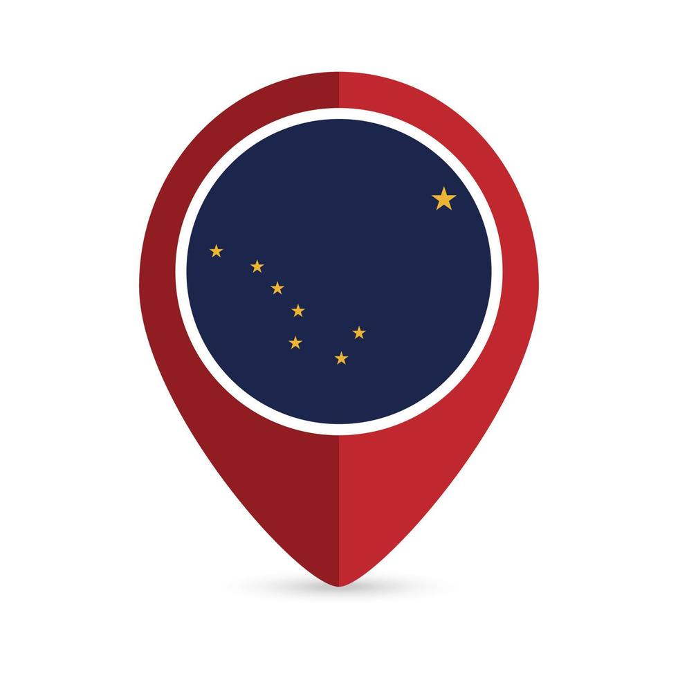 Map pointer with flag Alaska state. Alabama flag. Vector illustration.