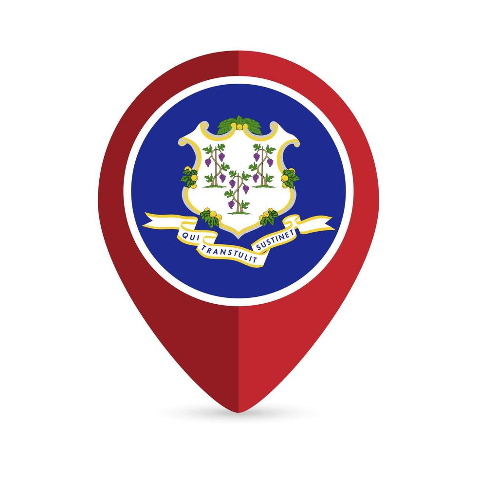 Map pointer with flag Connecticut state. Alabama flag. Vector illustration.