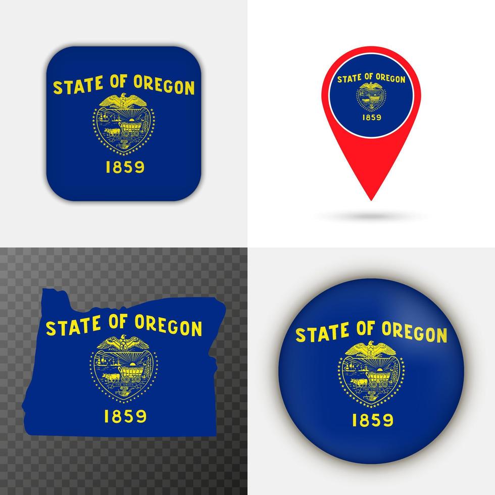 Set of Oregon state flag. Vector illustration.
